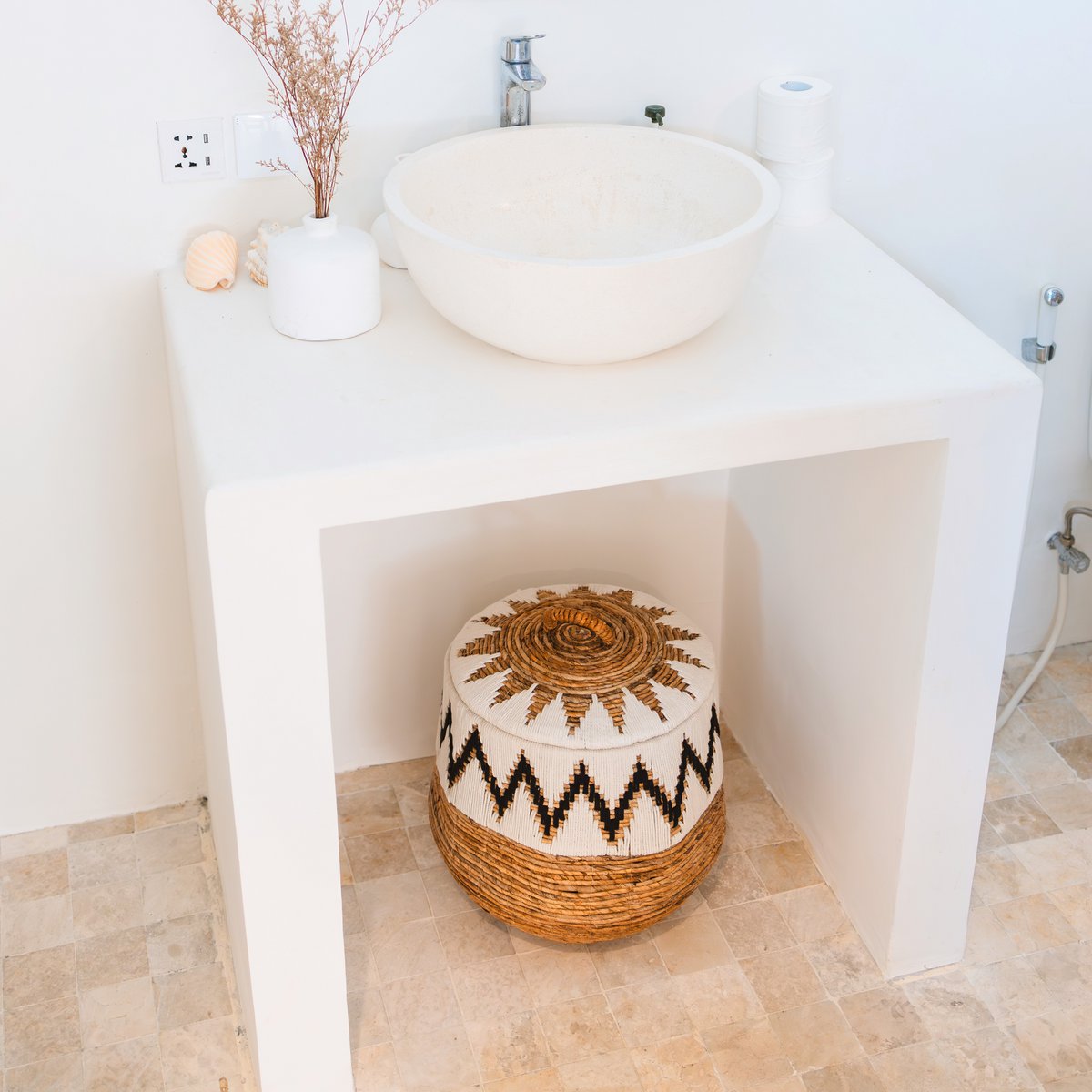 Woven Laundry Basket PALEM Large Round Boho Storage | CozyVibes